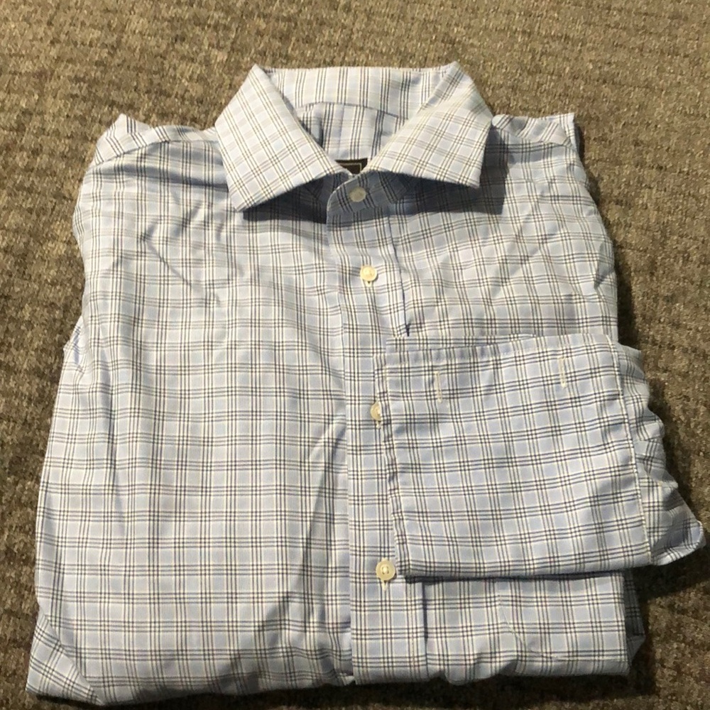 Blue Grid Dress Shirt with French Cuffs